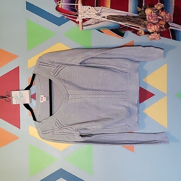 Mossimo Women's Cable Knit Linen Blend Crew Sweater Heathered Green Blue Size L - Picture 1 of 10